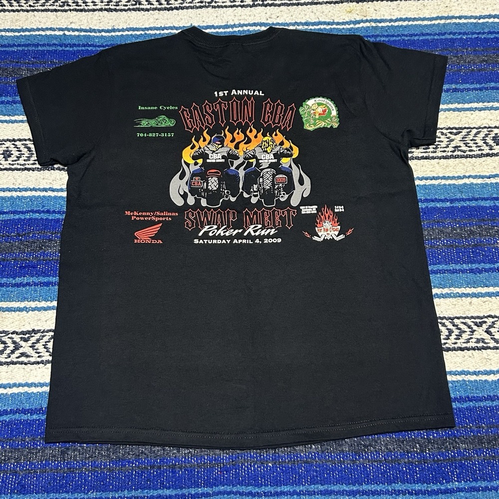 2009 Gaston CBA Swap Meet Poker Run Motorcycle Biker T Shirt Black L Gildan